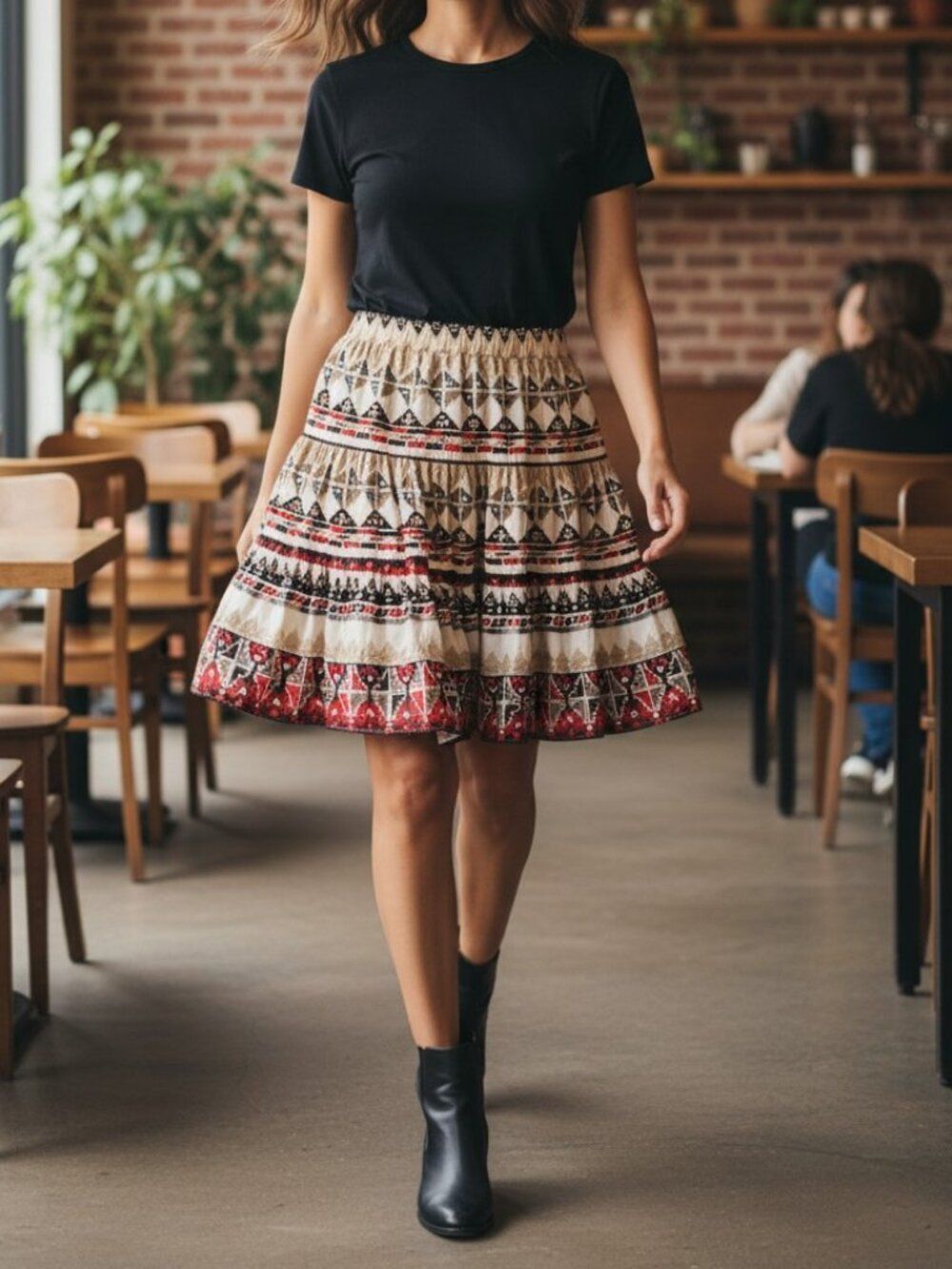 Vintage Western Collection USA Aztec Tiered Mini Skirt Cotton Boho Chic Sz M